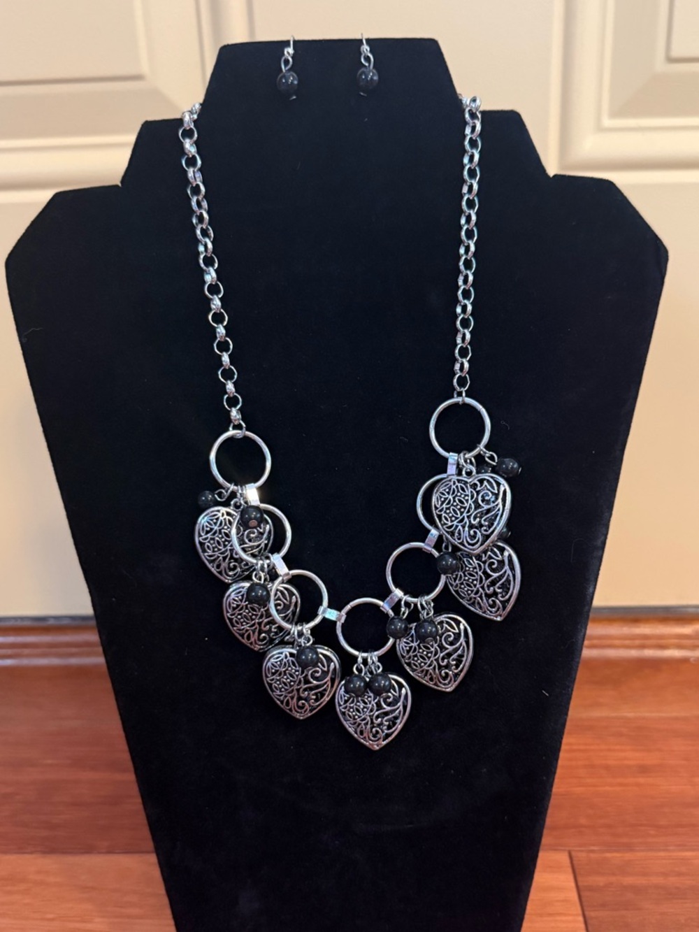Silver Heart Filigree Multi-Heart Necklace and Earring Set - Choose 1 - Picture 4 of 6
